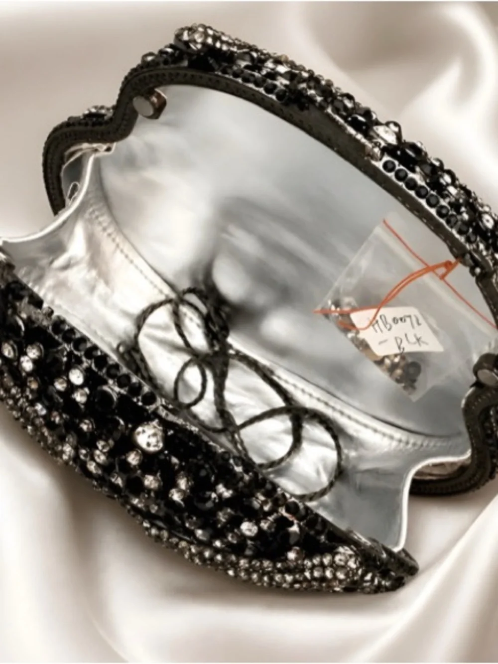 Embellished Owl Evening Clutch Bag in Clear & Black Crystals Chain Strap